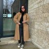 Womens Long Trench Coat Single Breasted Oversized Windproof Overcoat Fashion Outerwear