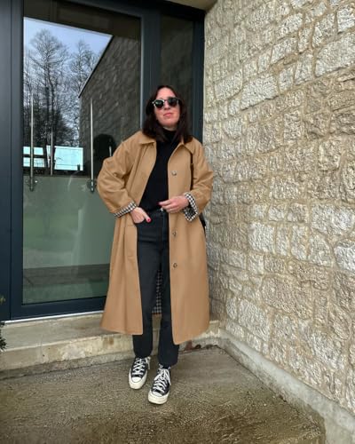 Womens Long Trench Coat Single Breasted Oversized Windproof Overcoat Fashion Outerwear