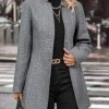 Women's Stand Collar Single Breasted Pea Coat Casual Wool Blend Mid Long Trench Coat Winter Jackets