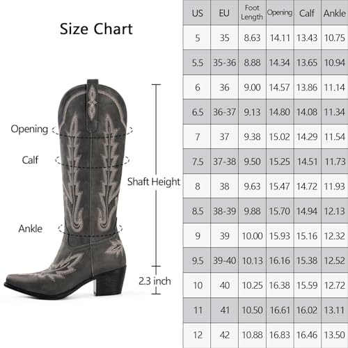 Cowboy Boots for Women Knee High Cowgirl Boots with Classic Embroidered Slip On Pointed Toe Chunky Heel Pull On Fashion Retro