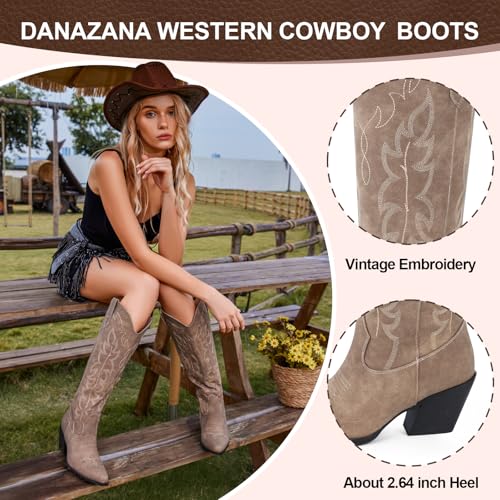 51pzsSbHZ2L.jpg Knee High Cowgirl Boots Women Wide Calf Rhinestones Cowboy Boots Lady Pointed Toe Chunky Heel Embroidered Sparkly Boot With Side