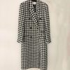 Women's Winter Houndstooth Double Breasted Trench Coat Notch Lapel Wool Blend Warm Quilted Lined Long Overcoat