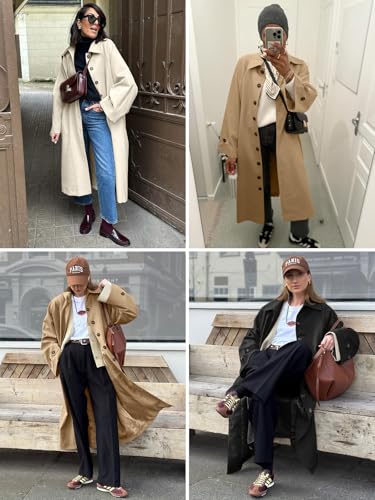 Womens Long Trench Coat Single Breasted Oversized Windproof Classic Lapel Fall Overcoat