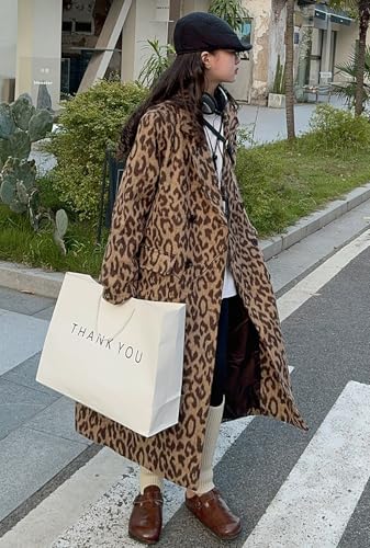 51uWtnk6CSL.jpg Womens Leopard Long Wool Trench Coat Notched Lapel Double Breasted Pea Coat Winter Warm Overcoat