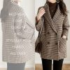 71LjrVFUcLL.jpg Womens Notched Lapel Pea Coat Double Breasted Blazer Jackets Houndstooth Woolen Blend Overcoat with Pockets